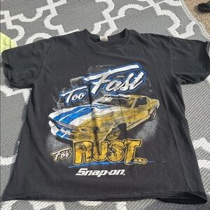 Gildan Black Tee with Blue and Gold Graphic